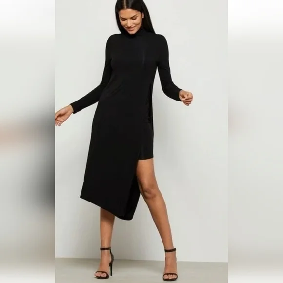New BCBGMaxAzria Elegant Black Asymmetrical Dress - Picture 2 of 5